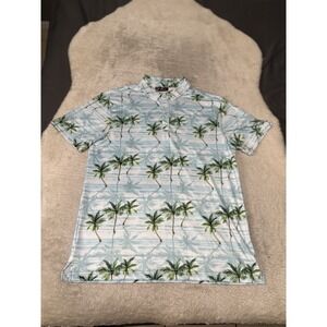 Yatta‎ Golf Polo Shirt Mens Size Medium Blue Palm Tree Performance Stretch
